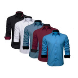 Kit 5 Camisas Social Masculina Slim Blusa Longa Atacado Lisa