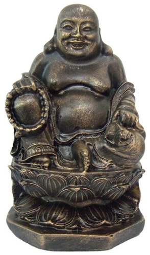 Estatueta Buda Chinês Na Flor De Lótus Resina Fortuna Sorte