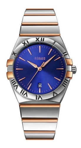 Reloj Feraud Hombre Acero Plateado Rose Azul Fecha F5565