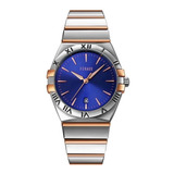 Reloj Feraud Hombre Acero Plateado Rose Azul Fecha F5565