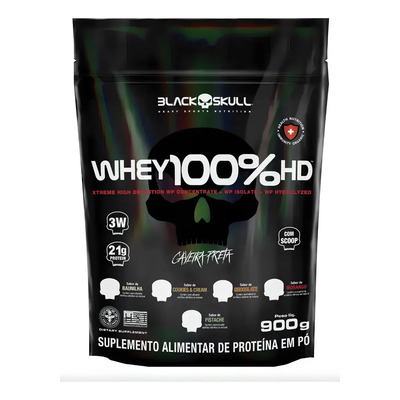 Whey 100% Hd Refil Black Skull 900g Wpc Wpi E Wph Sabor Baunilha | Frete grátis