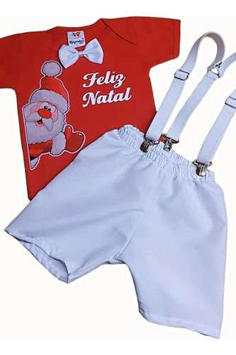 Conjunto Completo Bebê Menino Meu Primeiro Natal Roupa Festa