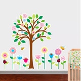 Vinil Decorativo Habitación Infantil Árbol Colorido Y Flores
