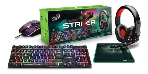 Kit De Teclado E Mouse Gamer ELG Striker Cgsr41 Inglês Us De Cor Preto