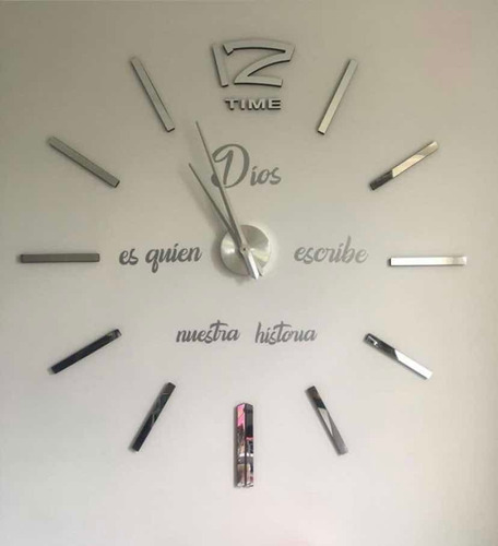 Reloj De Pared 3d Con Frase En Vinilo Grande 100x100cm