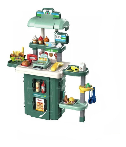 Set Tienda De Comidas Maleta Portátil Ruedas Niños 3-1 Shop