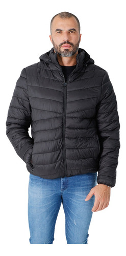 Jaqueta Masculina Plus Size Puffer Capuz Nylon Impermeável