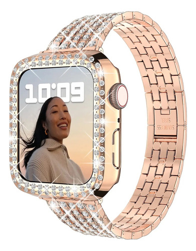 Correa Apple Watch 42 44 Mm Con Diamantes Oro Rosa
