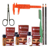 Kit Sobrancelha 3 Henna Makiaj Tesoura Navalha Paq + 2 Lapis