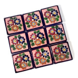 12 Mosaicos De Talavera Poblana Barroca 5.5 Cm Florecitas #7