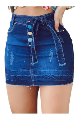 Saia Jeans Feminina Cintura Alta C/ Lycra Levanta Bumbum