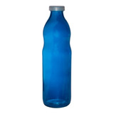 Botella De Vidrio Pintada Azul Agua Jugo 1 Litro Con Tapa X4