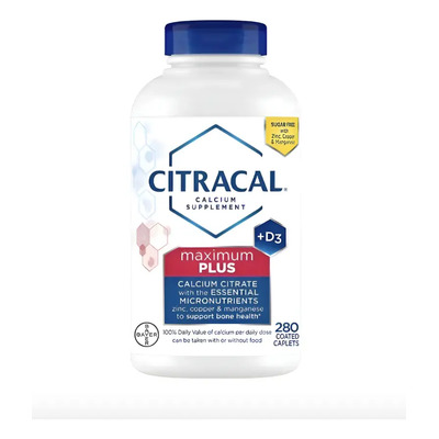 Citracal Calcio + Vitamina D3 Maximum Plus 280 Tabs Bayer Sabor Neutro Con zinc Cobre y Manganeso Con la cantidad adecuada de calcio y vitamina D puede reducir el riesgo de osteoporosis | Envío gratis