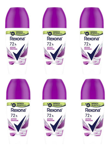 Desodorante Roll-on Rexona 50ml Fem Active Emotion-kit 6un