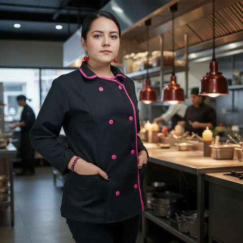 Filipina Chef Mujer Negra Con Rosa Fucsia En Poliéster