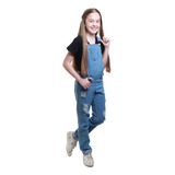 Roupa Feminina Juvenil Jardineira Jeans Macaquinho Rasgada 