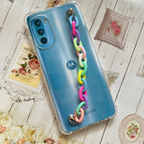 Funda Transparente Con Cadena Multicolor Para Moto G22 G52