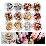 Meilinds 12 Cajas Nail Art Foil Sticker Oro Plata Acrilico 