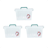 Set X3 Cajas Organizadoras Plastica Chica Unicornio 27x19x16