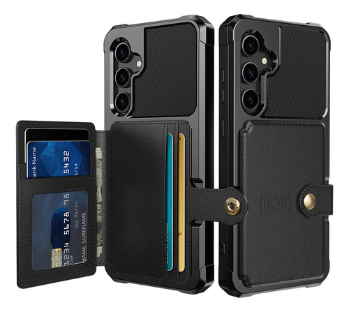 Capa De Couro Magnetic Cards Slot Wallet Para Samsung