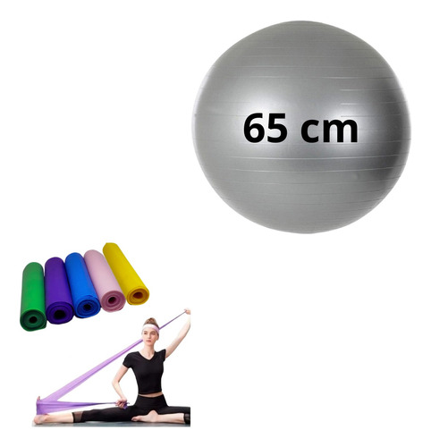 Kit Treino Casa Bola Pilates 65cm + Faixa Elastica Funcional
