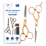 Kit Jogo Tesouras Profissional Dourada