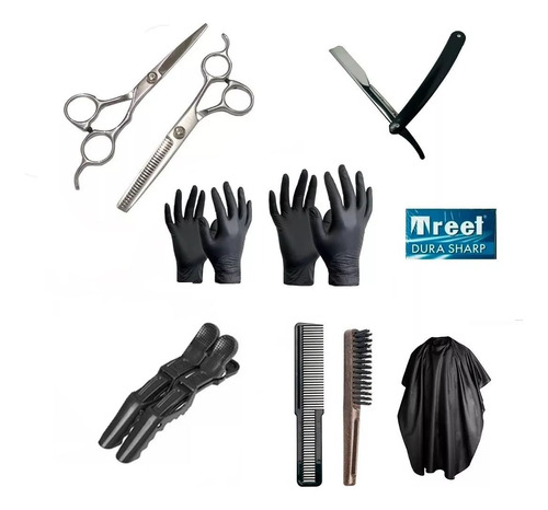 Kit Set Profesional Tijeras+cepillo+filo+navaja+capa+guantes