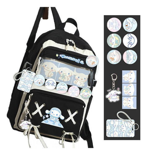 Mochila Kawaii Cinnamoroll Para Adolescentes Con Alfileres Color Black25