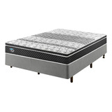 Box Casal Courino Cinza 138x188 + Colchão Gransleep Ecoflex