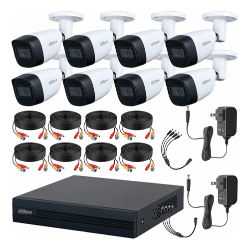 Dahua Kit De Video Vigilancia 8 Cámaras 2 Mp Metalicas Con Microfono Integrado + Accesorios Cámaras De Seguridad Con Busqueda Inteligente De Alta Resolución