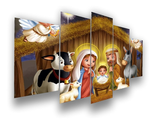 Quadro Para Sala Quarto 5 Peças Natal Presépio Jesus Hd