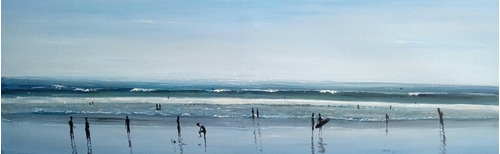 Cuadros Moderno 40x130 Mar Surf Playa Ola Pintado A Mano 7