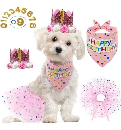 Kit 3 Pçs Roupa Fantasia Festa Aniversário Pet Cachorro Gato