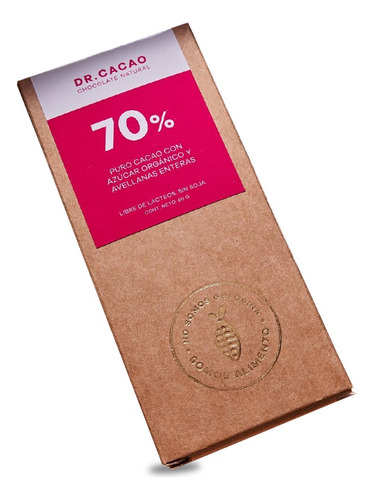 Chocolate 70% | Dr. Cacao | Con Avellanas Y Azúcar Orgánica