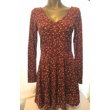 Vestido Aeropostale Guinda Estampado Flores M Manga Larga