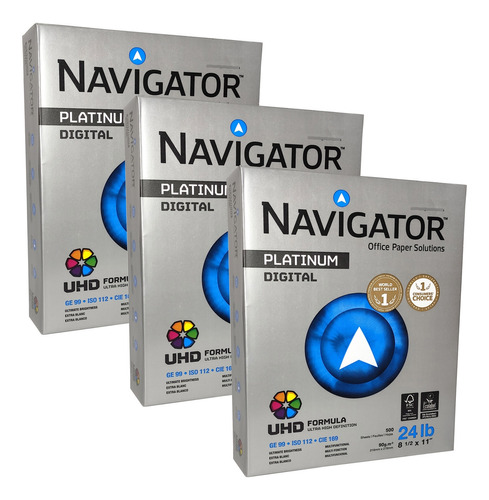 Papel Bond Carta Navigator 90gr 3 Paquetes (1500 Hojas)