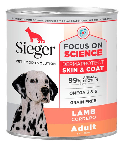 Alimento Húmedo Para Perro Sieger Derma Wet Cordero Lata 340 Gr