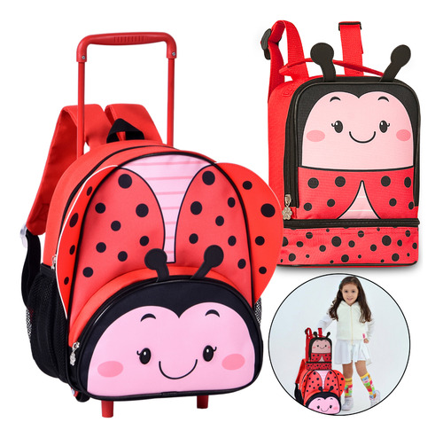 Mochila Escolar Infantil Rodinhas Menina Lancheira Clio Pets