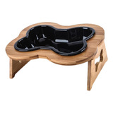 Comedero Para Mascotas Con Soporte De Madera Platos Negro