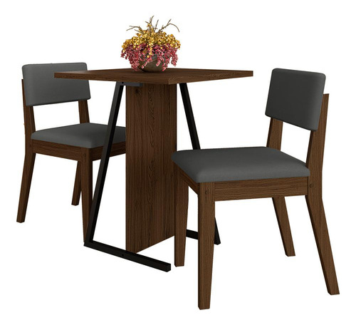 Conjunto De Mesa Com 2 Cadeiras Arkansas Imbuia/cinza - M A Cor Imbuia/suede Cinza