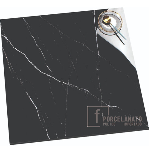 Porcelanato Pulido Negro Marquina  60x60 Rect  1era