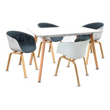 Juego Comedor Mesa Rectangular + 4 Sillas Bilbao Mezclilla Color Blanco Diseño De La Tela De Las Sillas Eames