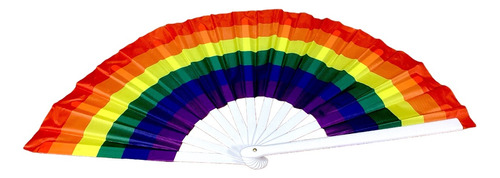 Abanico Pericón Grande Plástico Tela Pride Arcoíris 64cm 1pz