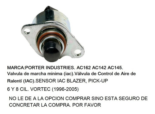 Valvula Minimo Sensor Iac Chevrolet Blazer Trailblazer Ac142 Foto 5