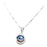 Collar Ojo Turco Cristal Azul Plata Fina 925