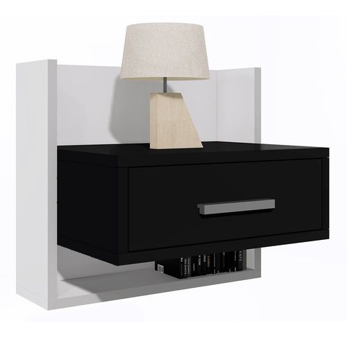 Mesa De Luz Flotante Diseño Moderno Dormitorio Cajón Negra