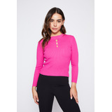 Sweater Mujer Fucsia Cuello Alto Abertura Family Shop