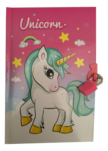 Diario Para Niña Agenda Candado Unicornio Hojas De Colores