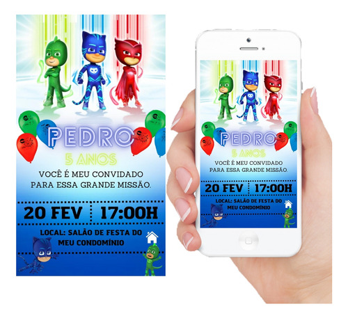Convite Digital Virtual Aniversário Heróis De Pijama Festa