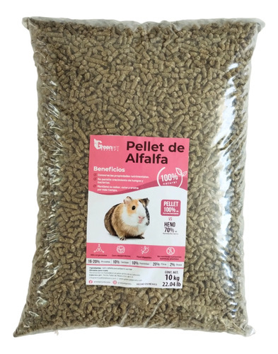 Pellet De Alfalfa Para Cuyo 10kg Greenpet Pellets Alimento